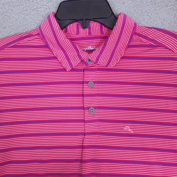 Tommy Bahama Palm Desert Driver Island Zone Performance Polo Medium Red Striped - Picture 1 of 9